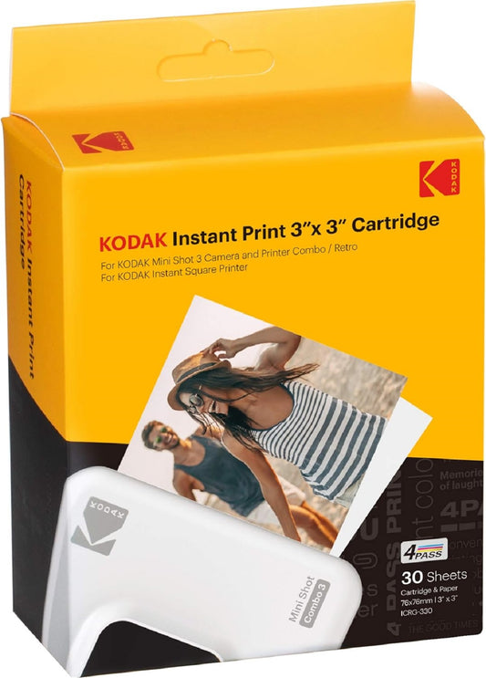 Kodak 3”x 3”方形 4PASS 相紙連墨盒(MiniShot 3 Retro/Mini 3 Series 專用相紙)(30 Sheets)