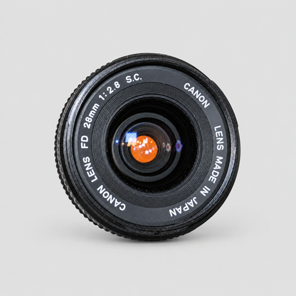Canon AV-1 / FD 28mm f2.8 lens-front